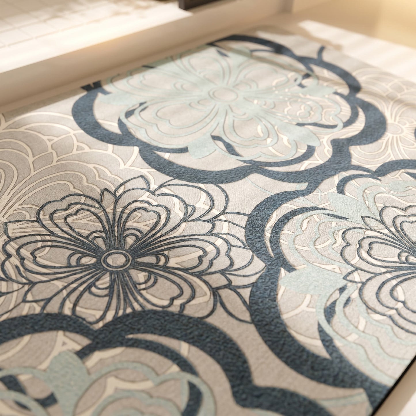 Soft Blue Filigree Floral Bathroom Rug - image 4