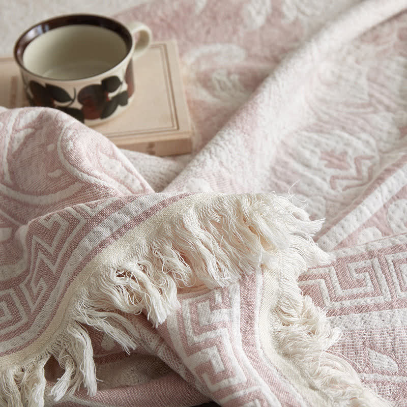 Pink Floral Scrollwork Pattern Cotton Blanket - image 7