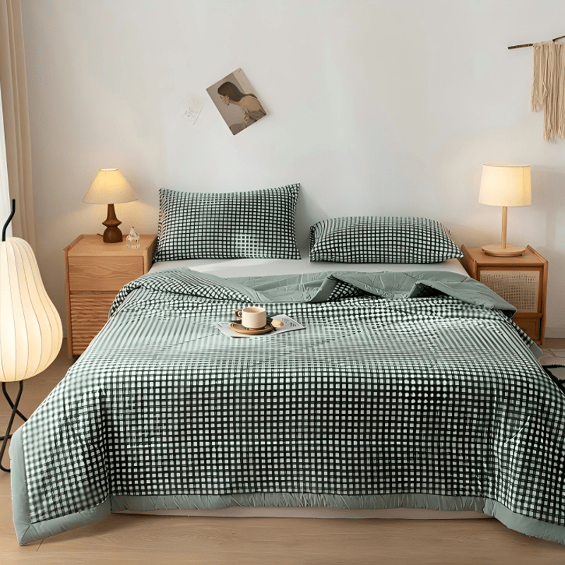 Classic Gingham Cotton Gauze Quilt - Green - King - image 7