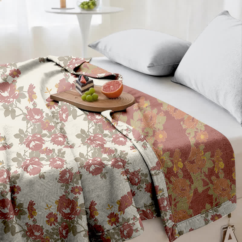 Vintage Rose Floral Cotton Gauze Quilt - image 5