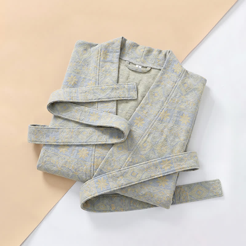 Cotton Ethnic Geometric Print Kimono Robe - image 14