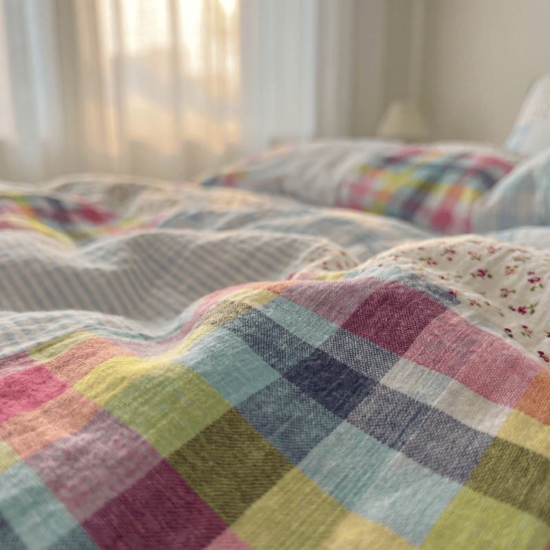 Rainbow Plaid Patchwork Floral Cotton Bedding Set (4PCS) - image 6