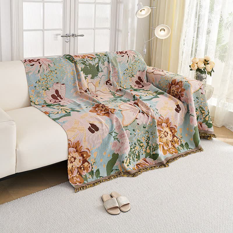 Oil Painting Floral Tassel Sofa Protector - image 5