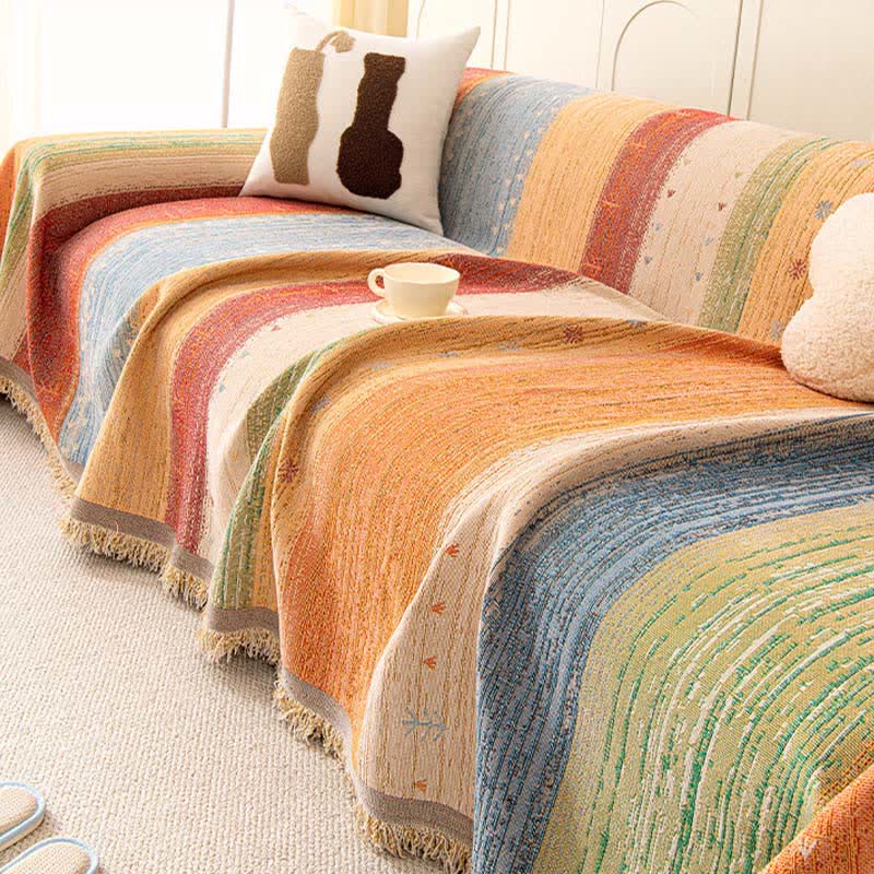Colorful Stripe Tassel Sofa Protector - image 6