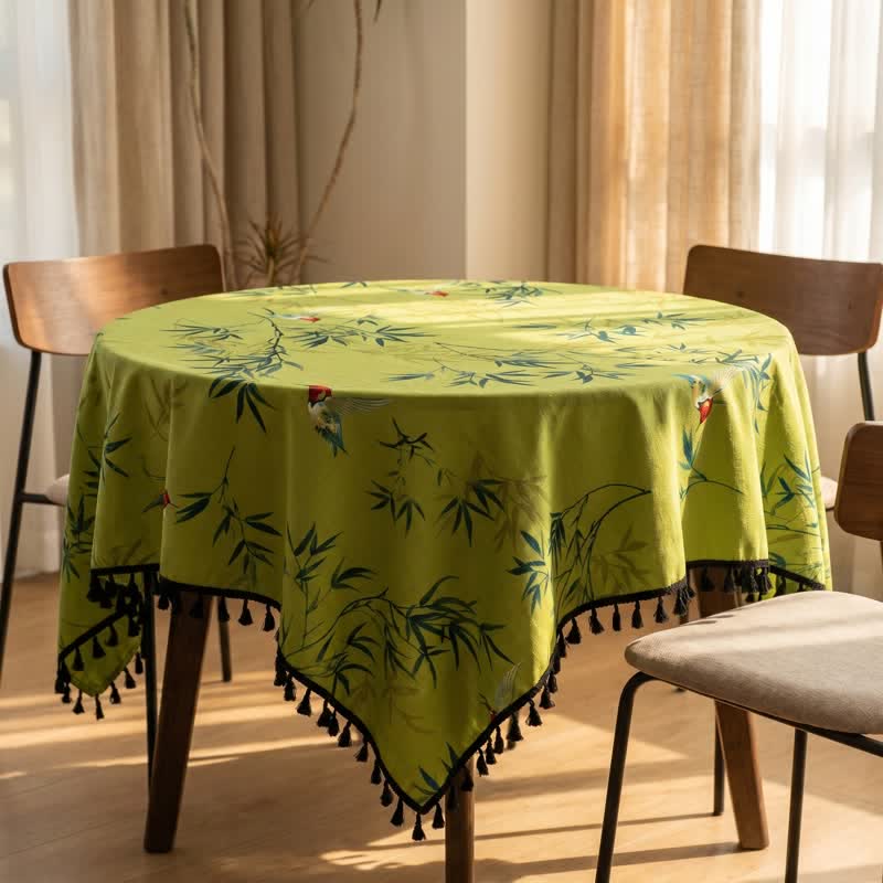 Green Bamboo Bird Tassel Tablecloth - image 2