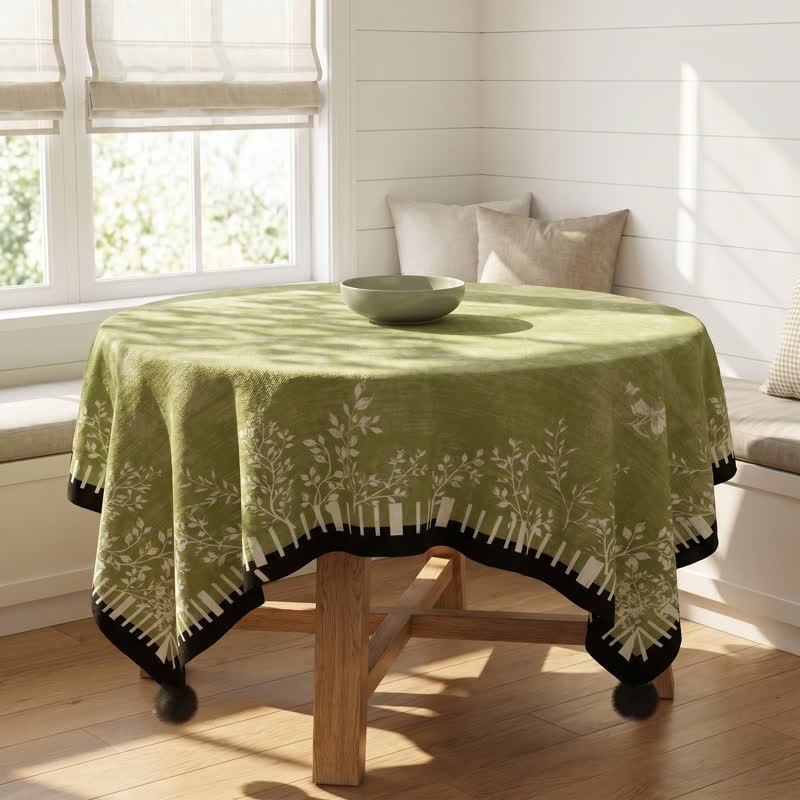 Green Botanical Leaf & Butterfly Tablecloth - image 1