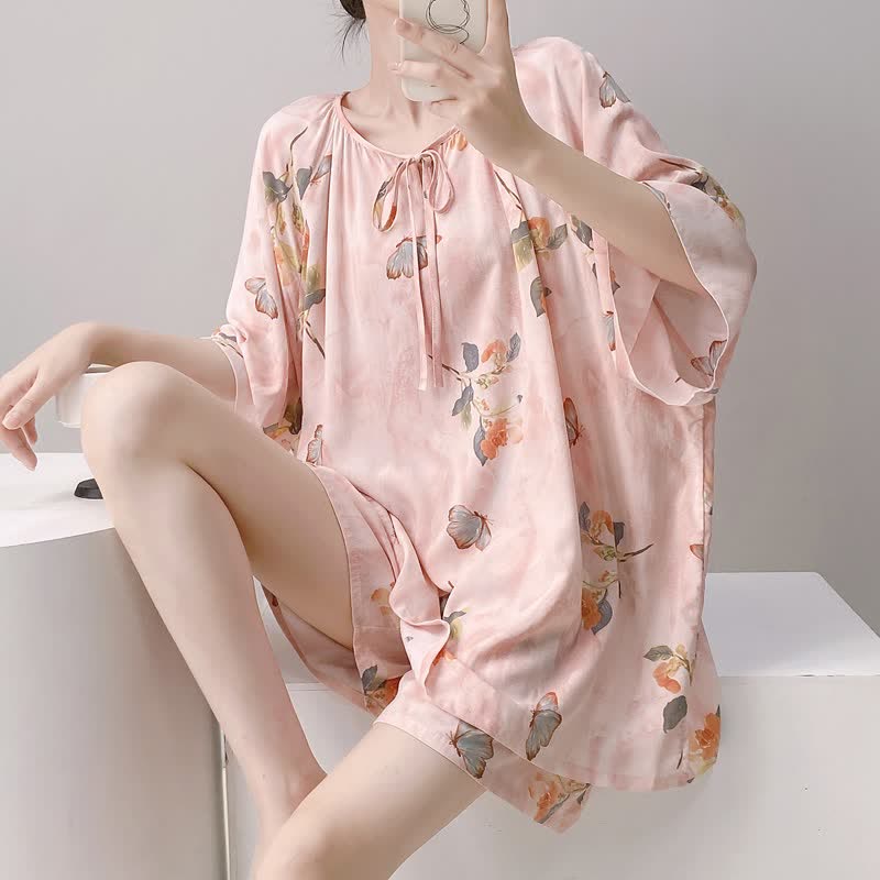 Floral & Butterfly Tie Neck Loungewear Set - image 2