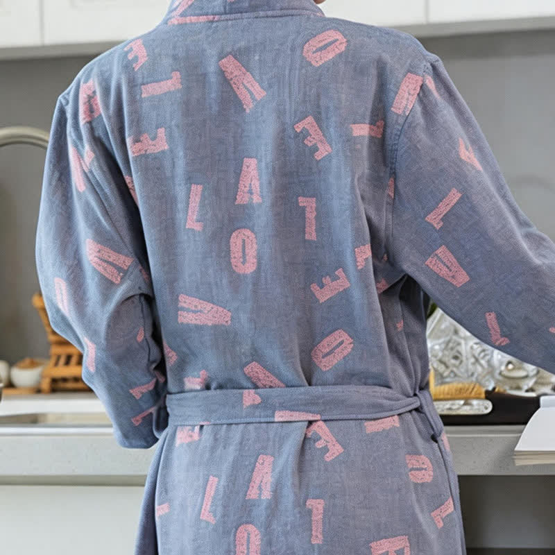 Love Print Cotton Gauze Kimono Robe - image 7