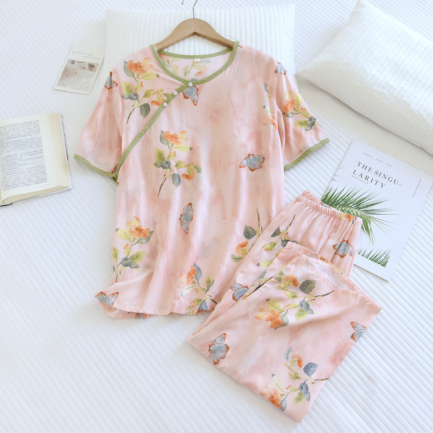 Butterfly Floral Cropped Pants Padded Nightwear - image 1