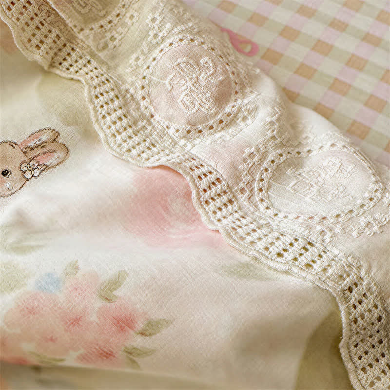 Cream Lace Bunny Cotton Bedding Set - image 3