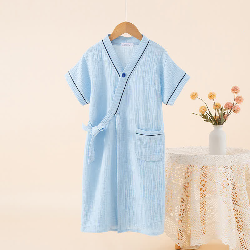 Blue Cotton Gauze Kimono Kids Bathrobe - image 2
