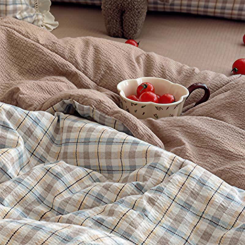 Brown Plaid Ruffle Lace Summer Bedding Set - image 4