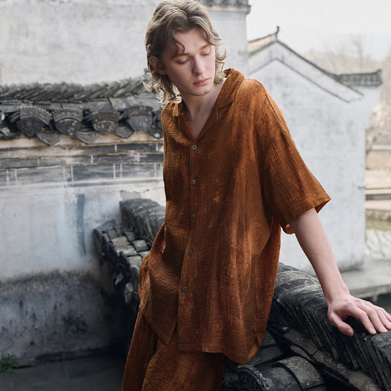 Rust Brown Matching Couple Cotton Pajamas - Men - 2XL - image 10