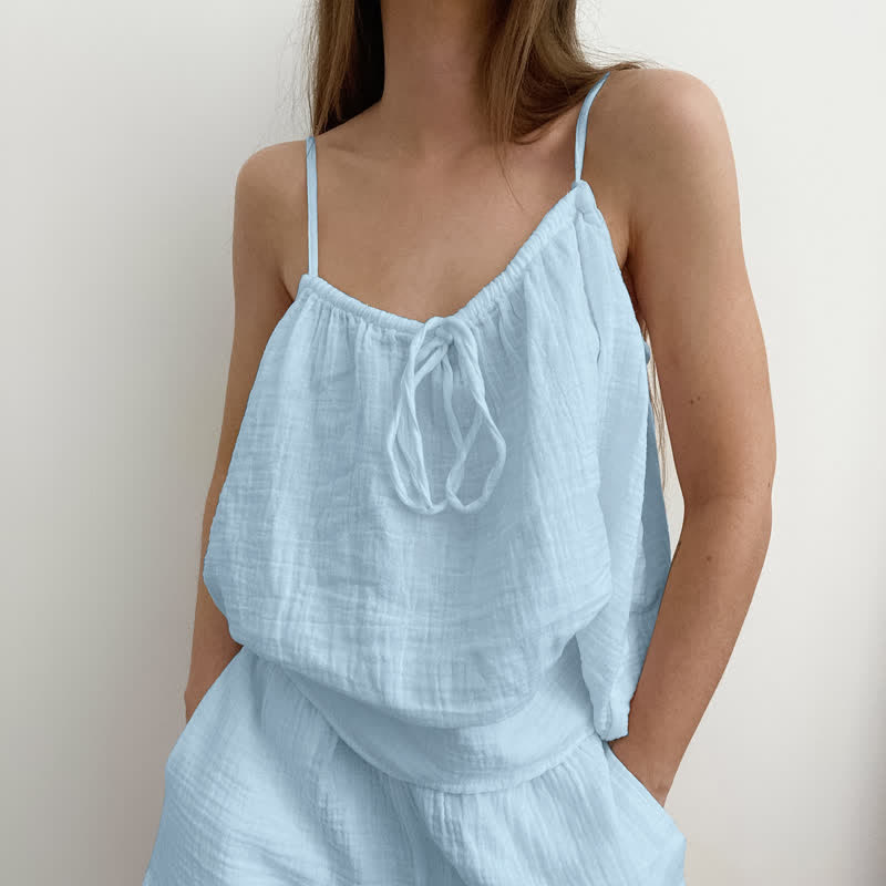 White Cotton Gauze Bow Lounge Set - Blue - L - image 6