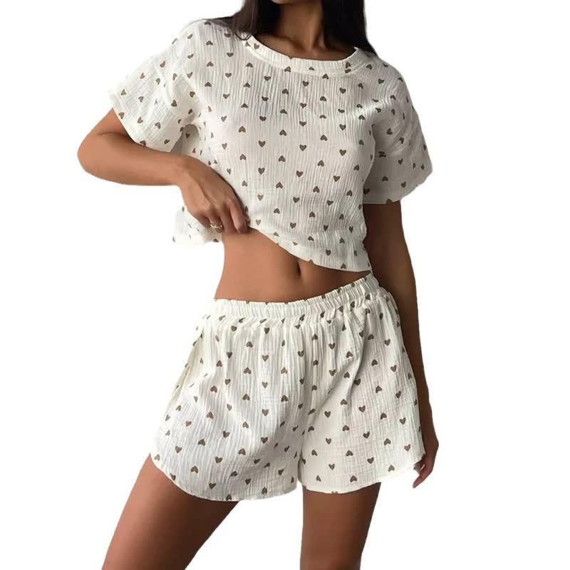 Apricot Heart Print Cotton Loungewear Set - image 6