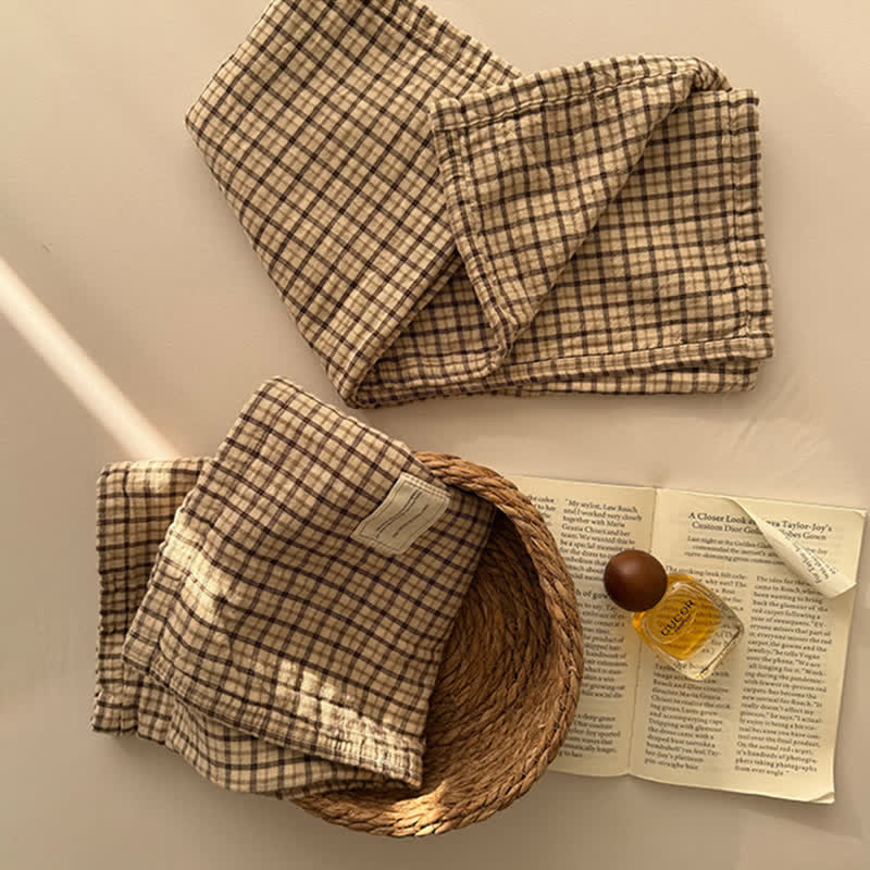 Vintage Grid Double Gauze Cotton Pillow Cover - image 5