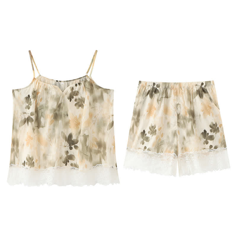 Beige Floral Lace Cami Lounge Set - image 9
