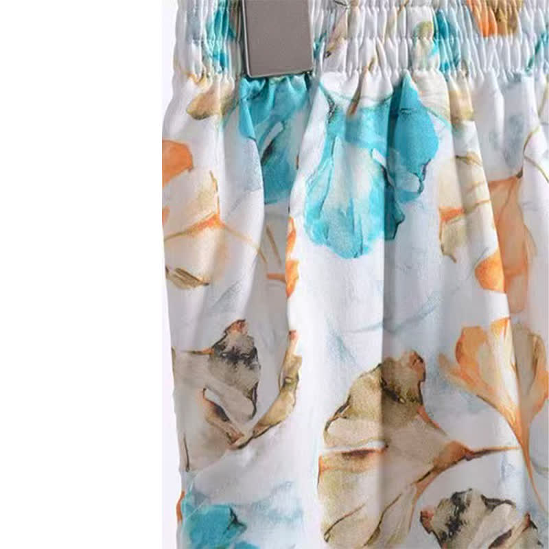 Floral Ginkgo Leaf Cotton Elastic Waist Lounge Skirt - image 6