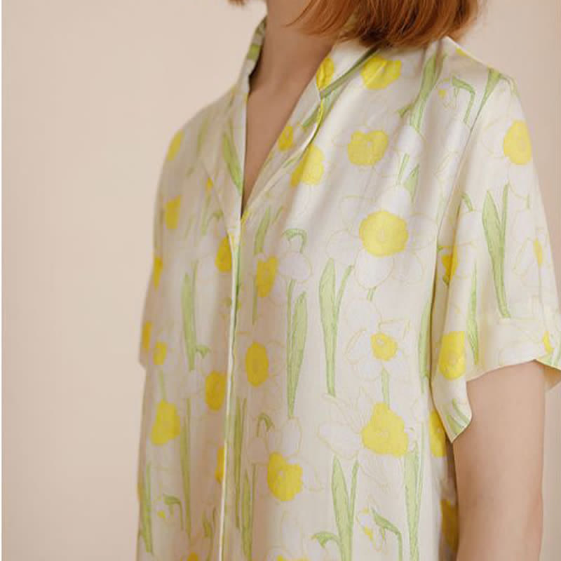 Satin Daffodil Print Short Sleeve Pajama Set - image 5