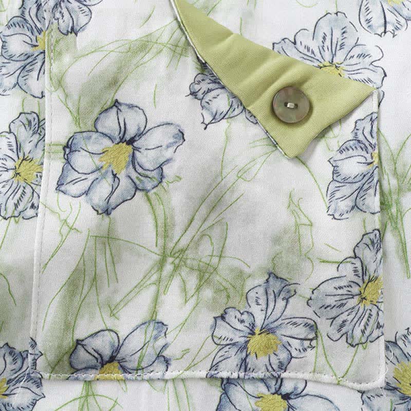 Mint Floral Satin Button Up Shorts Loungewear Set - image 9