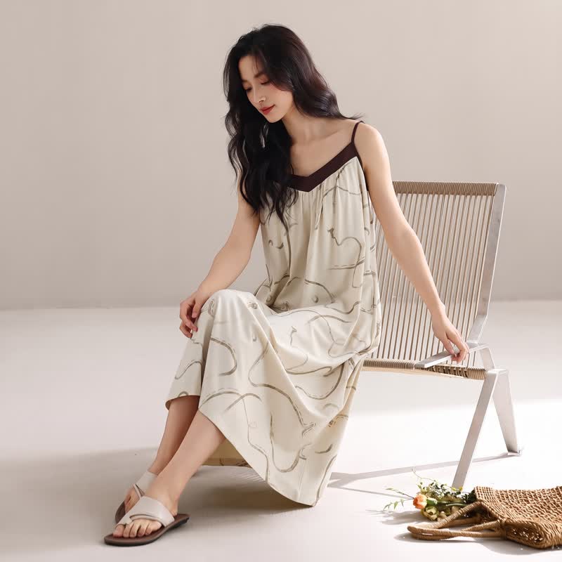 Contrast Trim Modal Cotton Slip Lounge Dress - image 4