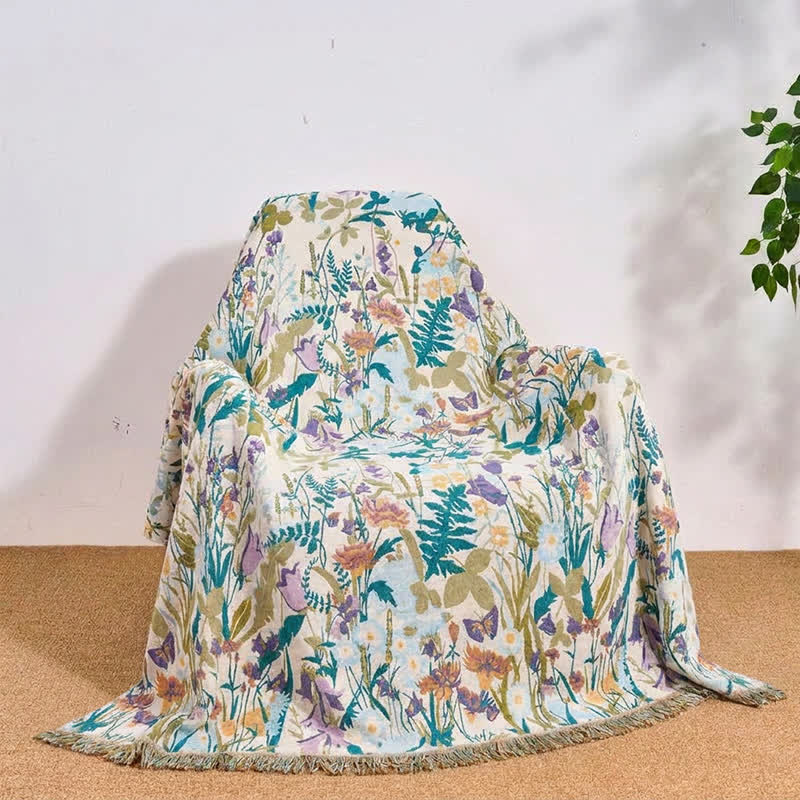 Muslin Botanical Tassel Reversible Blanket Quilt - image 5