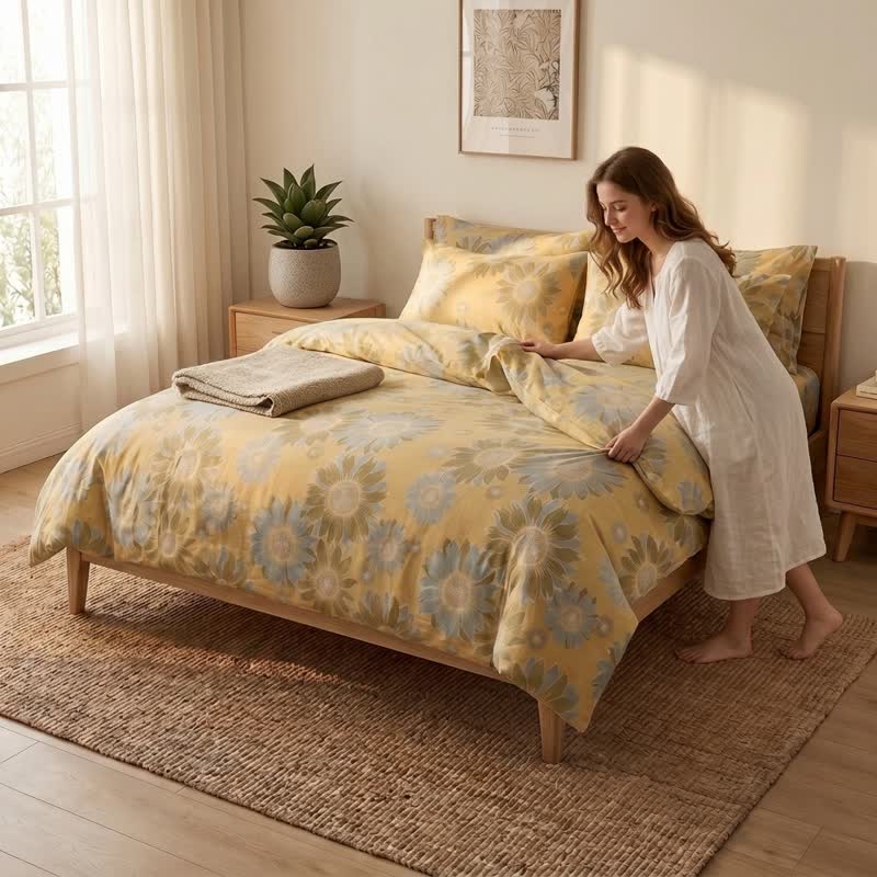 Vintage Sunflower Orange Cotton Bedding Set - image 6