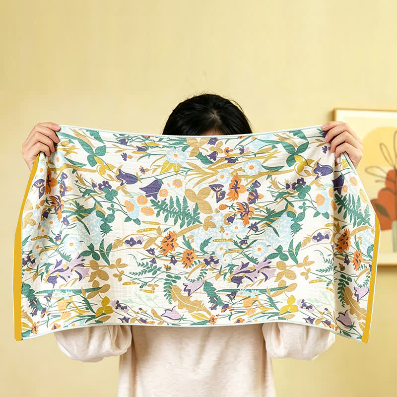 4-Layer Floral Cotton Muslin Beach & Bath Towel - Hand Towel - 2PCS - 14"W x 29"L - image 8