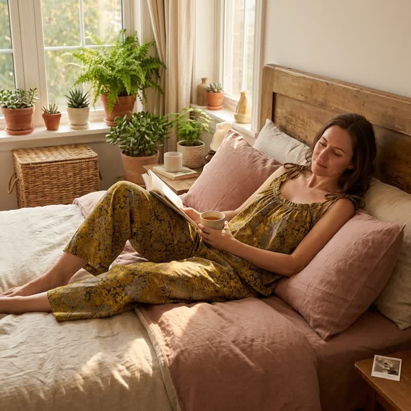 Vintage Floral Tie Strap Loungewear Set - image 12