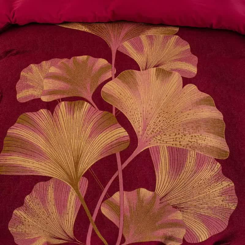 Deep Red Ginkgo Leaf Cotton Bedding Set - image 6