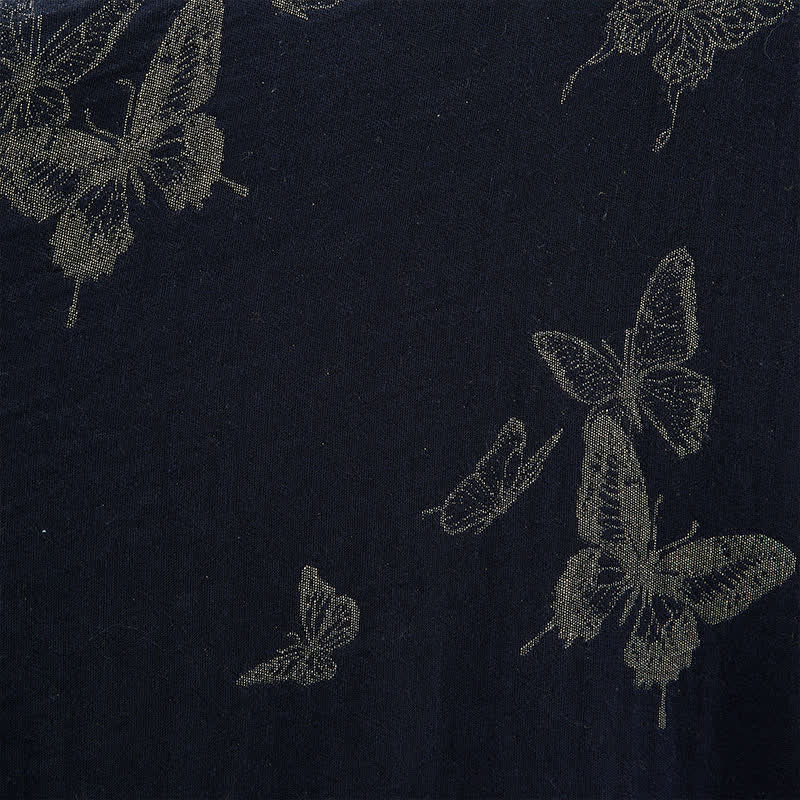 Navy Butterfly Cotton Double Gauze Kimono Robe - image 6