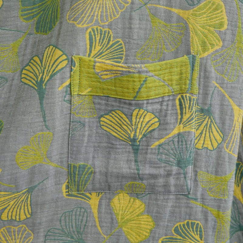 Green Gray Ginkgo Leaf Cotton Kimono Robe - image 9