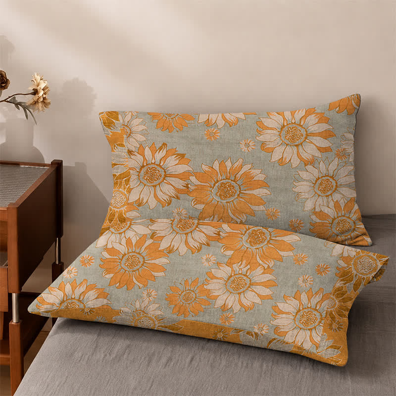 Sunflower Garden Cotton Gauze Bedspread - Grey - 2PCS Pillowcases - 40" x 20" - image 9