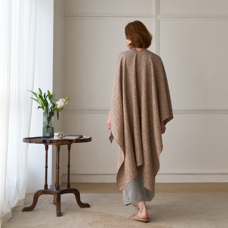 Solid Color Grid Weave Poncho Shawl Wrap - image 11
