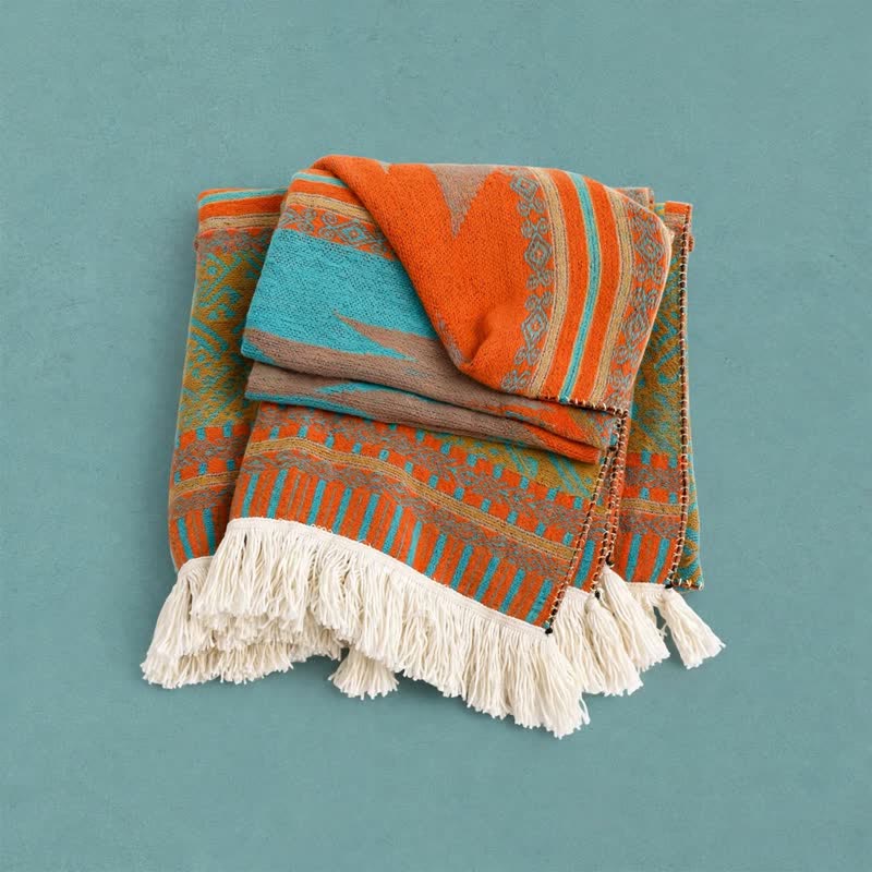 Colorful Geometric Woven Poncho Shawl Wrap - image 9