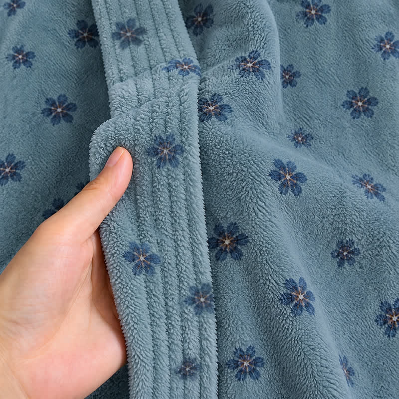 Floral Coral Fleece V-neck Wrap Bath Robe - image 14