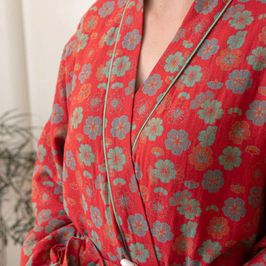Plum Blossom Cotton Bathrobe With Tie