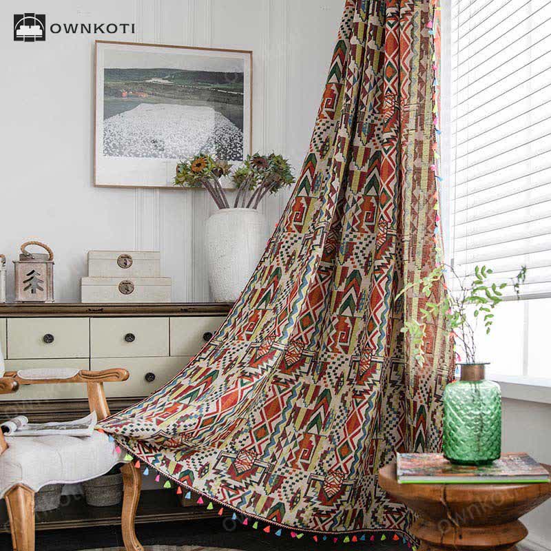 Multicolor Geometric Curtain Semi Blackout Drapes