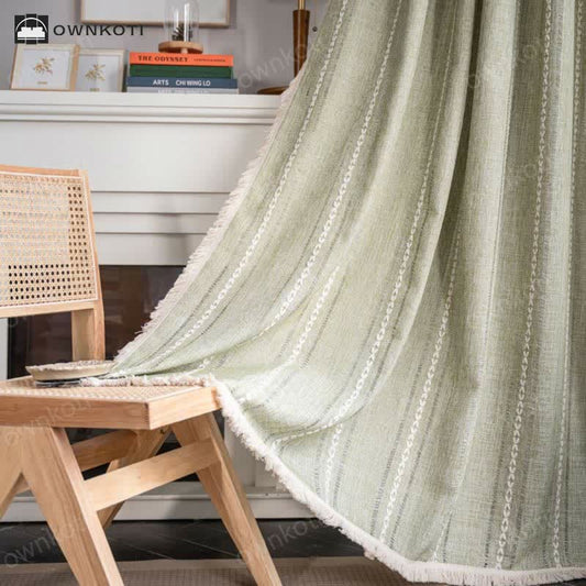 Ownkoti Simple Stripe Hollow-out Semi-shading Tassel Curtain