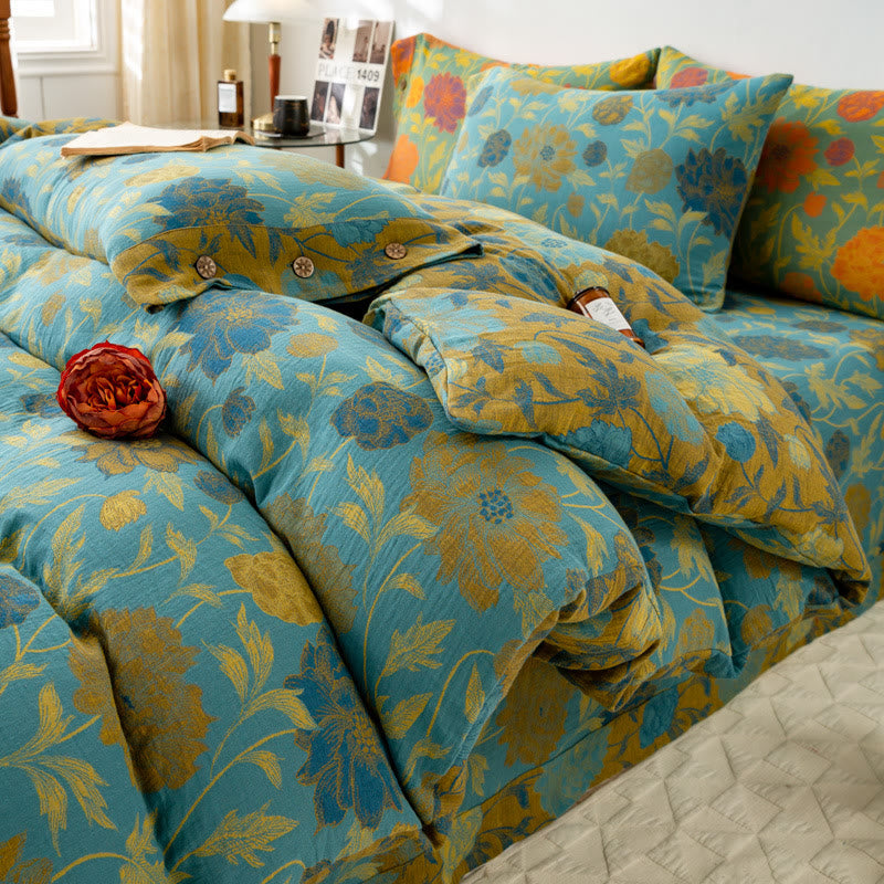 Retro Flower Leaf Cotton Bedding Sets(4PCS) - image 8