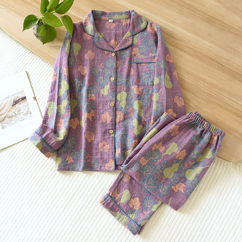Gourd Jacquard Cotton Loungewear Set - Purple - XL - image 2