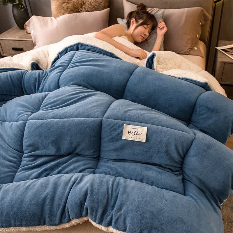 Solid Color Thick Warm Blanket with Quilt Core - Dark Blue - King - image 5