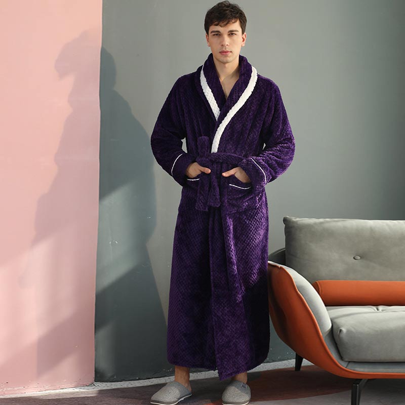 Thick Fleece Pajama Comfy Bathrobe - Purple - Men: XL - image 5
