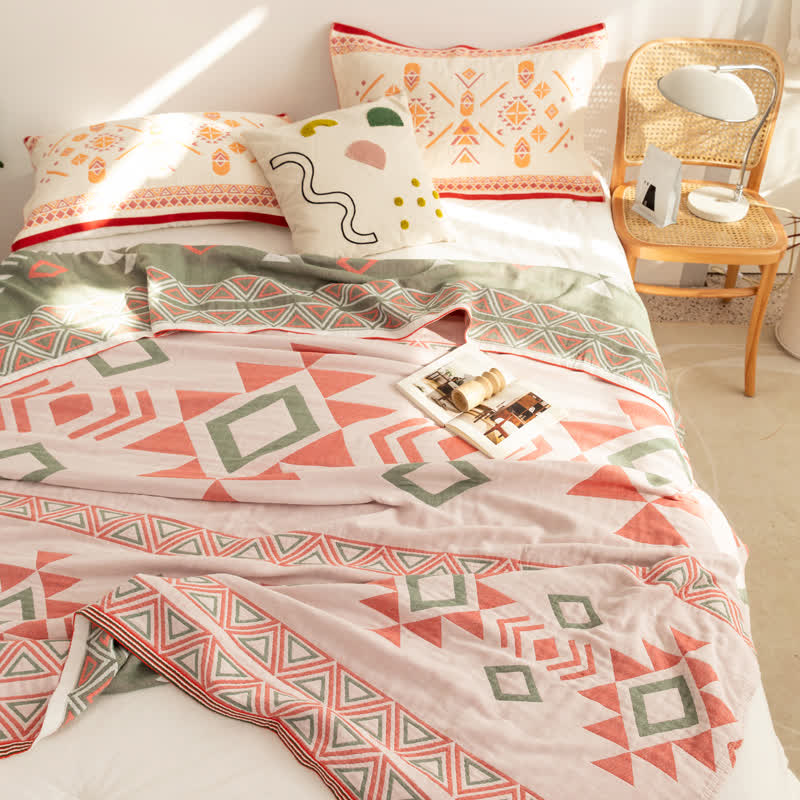 Geometric Triangle Cotton Gauze Summer Quilt