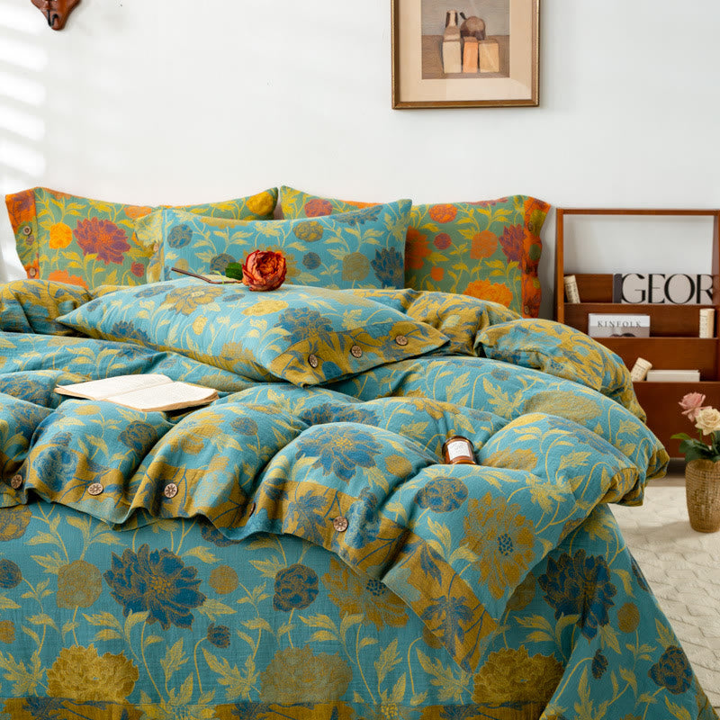 Retro Flower Leaf Cotton Bedding Sets(4PCS) - image 5