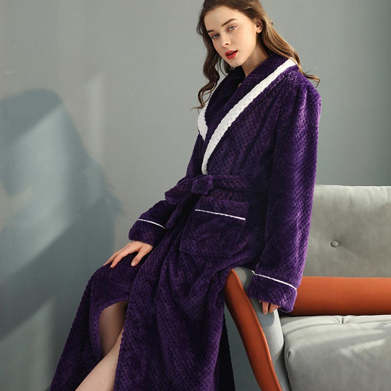 Thick Fleece Pajama Comfy Bathrobe - Purple - Women: 3XL - image 4