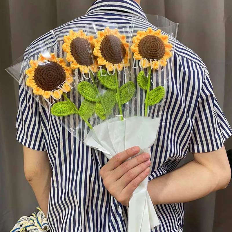 Knitted Handmade Cotton Crochet Sunflower - image 3