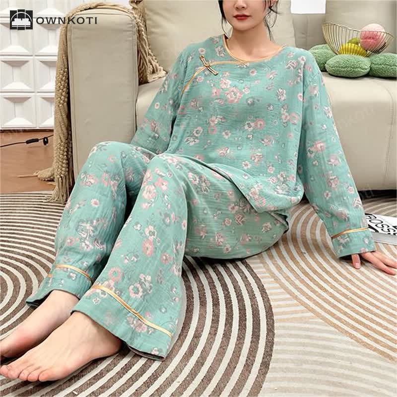Plus-size Peony Cotton Pajama Set