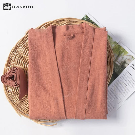 Ownkoti Soft V-Neck Bathrobe Sleepwear with Pockets