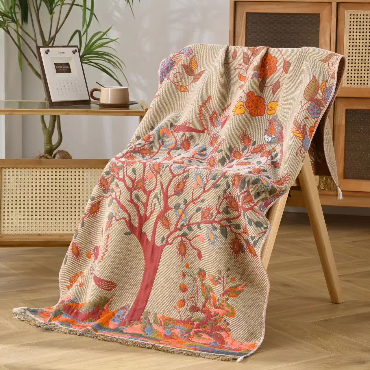 Lively Tree Cotton Gauze Tassel Towel